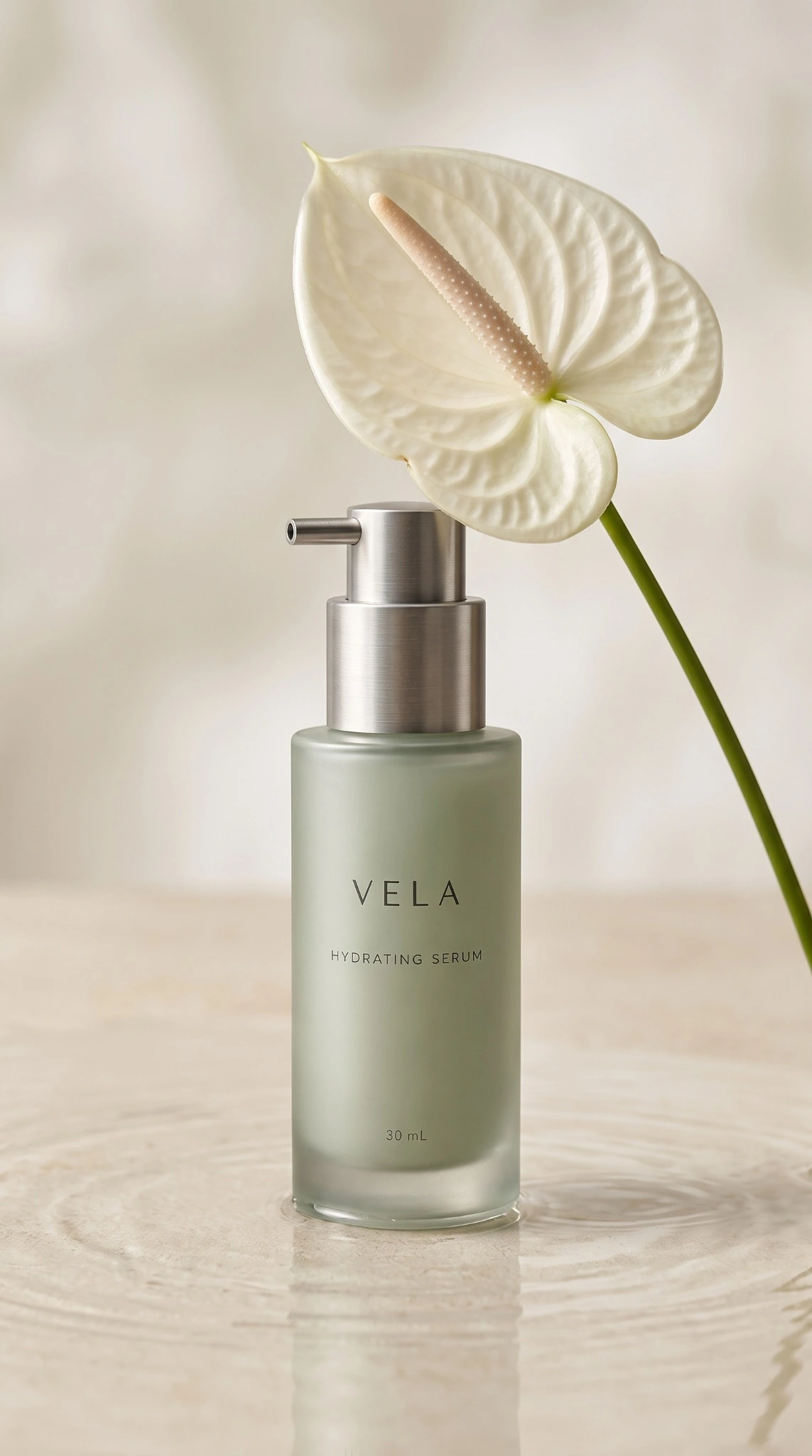 VELA — Serum and white anthurium on water